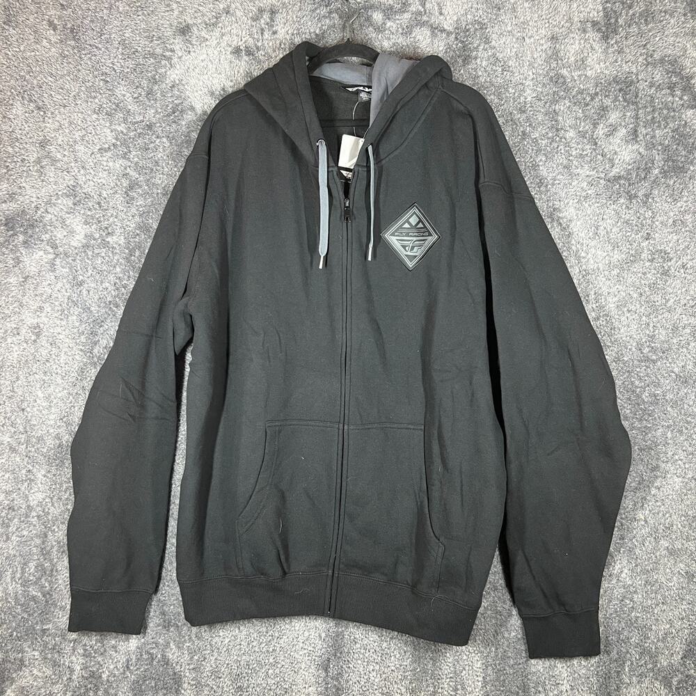 Fly Racing Hoodie Mens 2XL Black Full Zip Patch Outdoor Mechanic Motorcycle